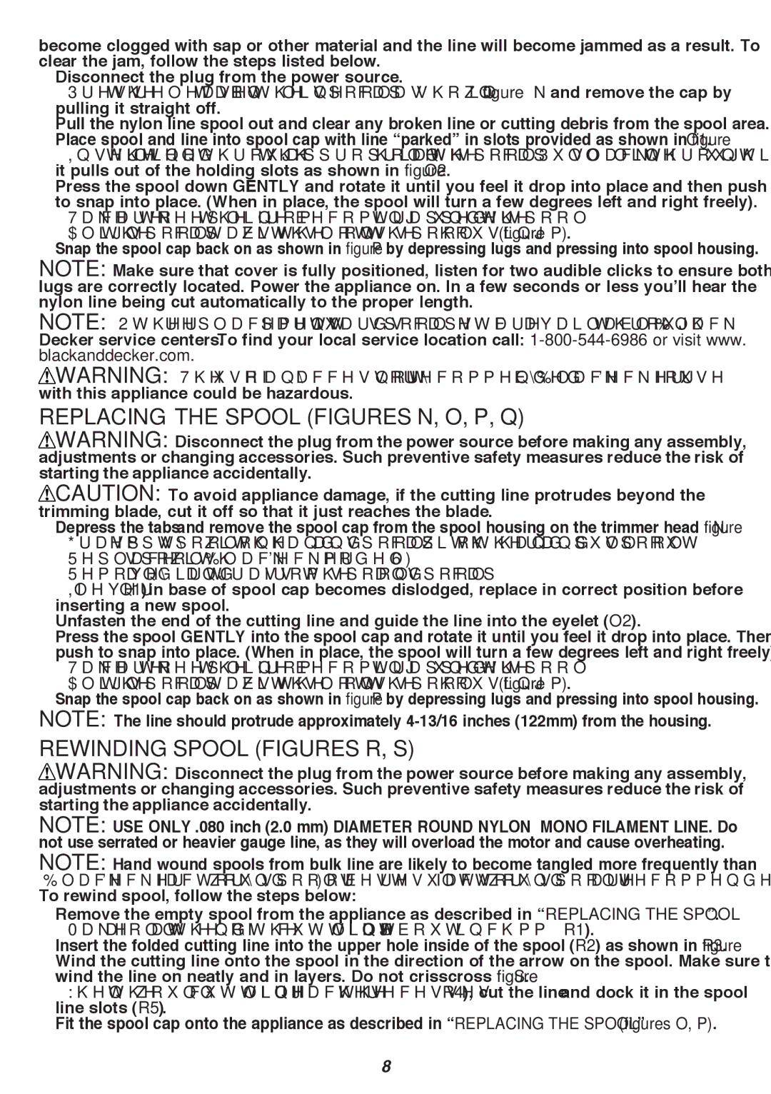 Black & Decker GH3000 instruction manual REPLACING THE SPOOL figures N, O, P, Q, Rewinding Spool figures R, S 